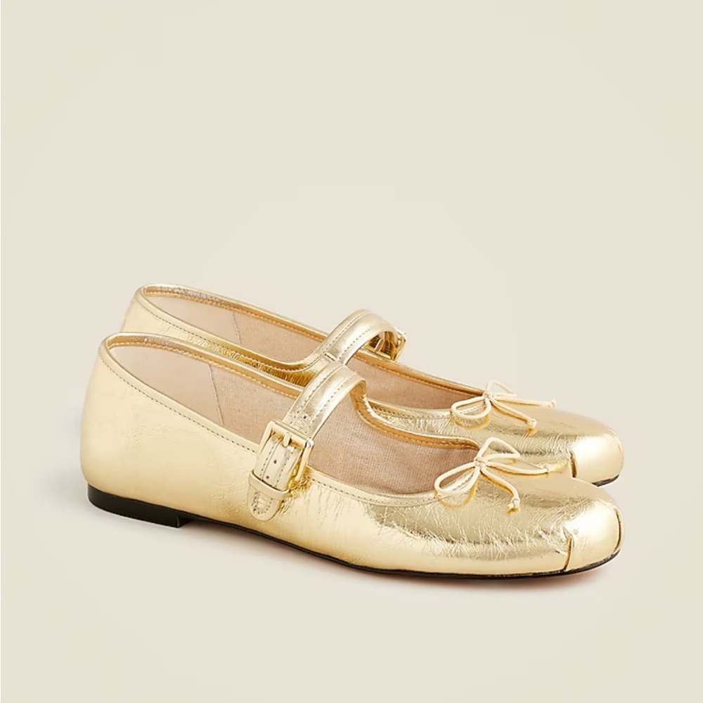 ballet flats in crinkled metallic leather